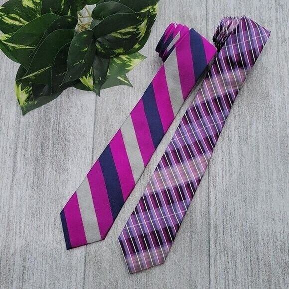 Ben Sherman Purple Striped & Plaid 100% Silk Men's Slim Necktie Bundle - Picture 1 of 7
